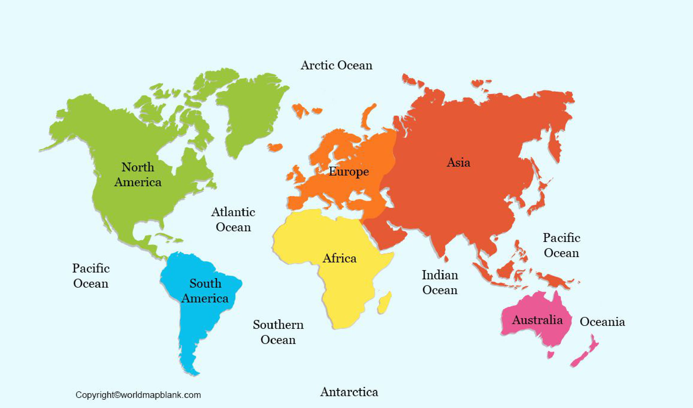 Labeled Map Of World With Continents Countries