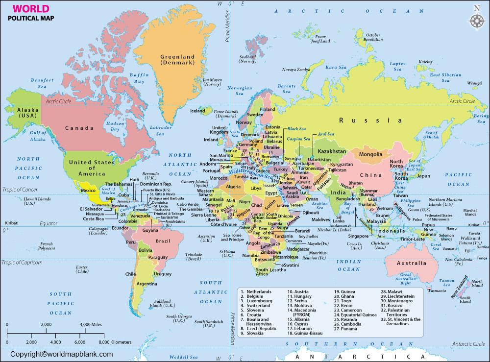 Labeled Map Of World With Continents Countries