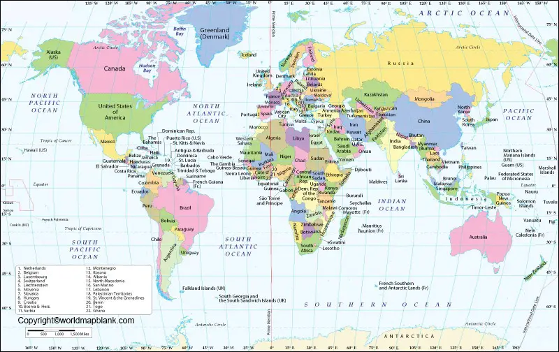 Map of World with Latitude