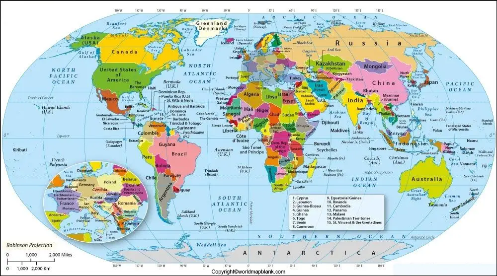 Map of World with Longitude