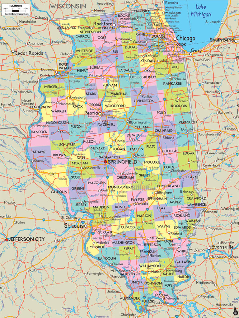 Labeled Map of Illinois with Capital & Cities