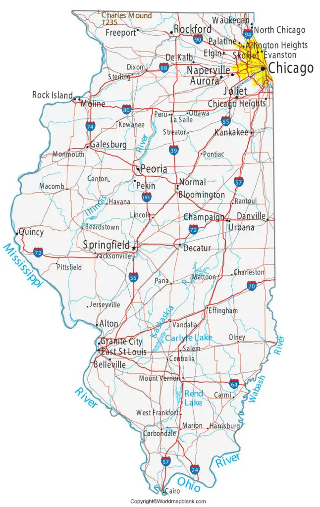 Labeled Map of Illinois with Cities