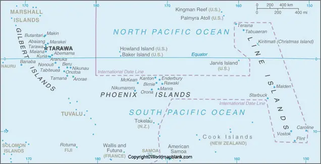 Labeled Map of Kiribati with Cities