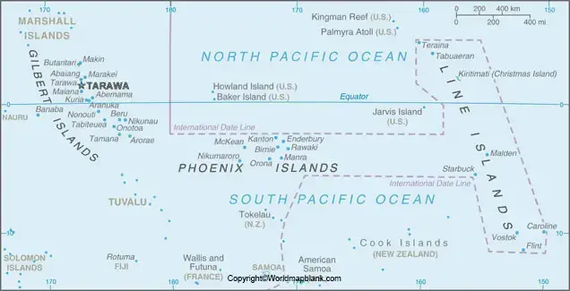 Labeled Map of Kiribati with Cities