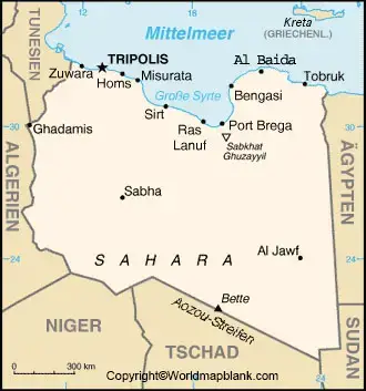 Labeled Map of Libya with Cities