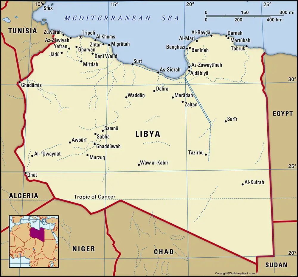 Labeled Map of Libya with States