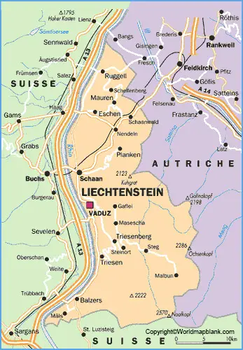 Labeled Map of Liechtenstein