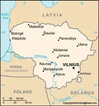 Labeled Map of Lithuania with Cities