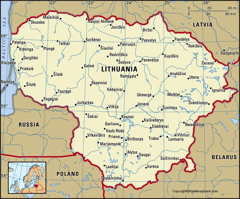 Labeled Map of Lithuania with States