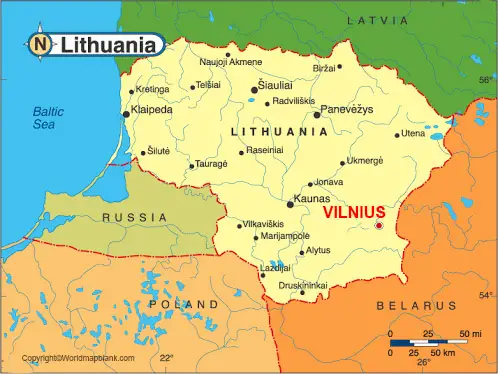 Labeled Lithuania Map with Capital