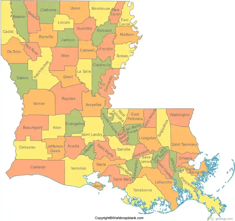 Labeled Map of Louisiana Printable
