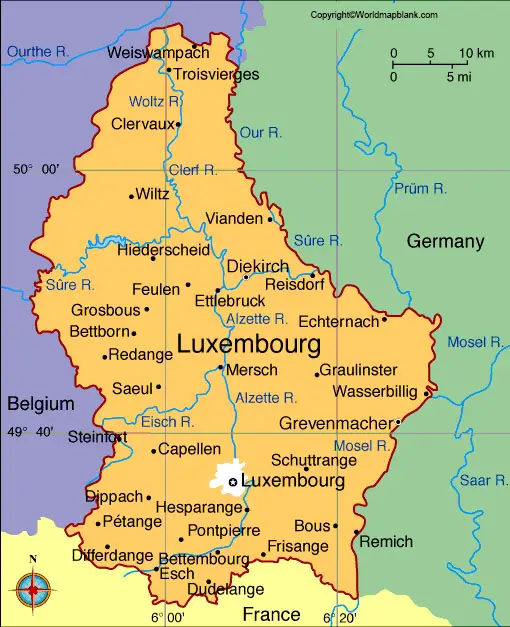 Labeled Map of Luxembourg with States