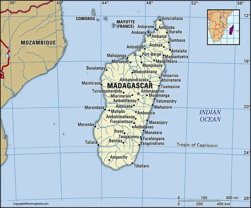 Labeled Map of Madagascar with States