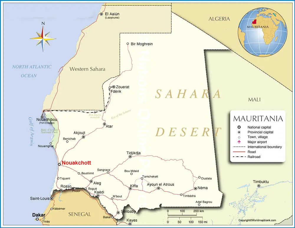 Labeled Mauritania Map with Capital