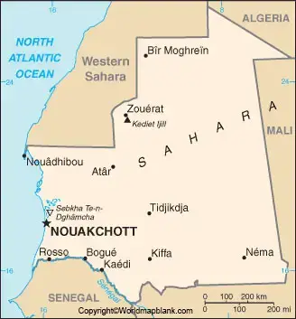 Labeled Map of Mauritania with Cities