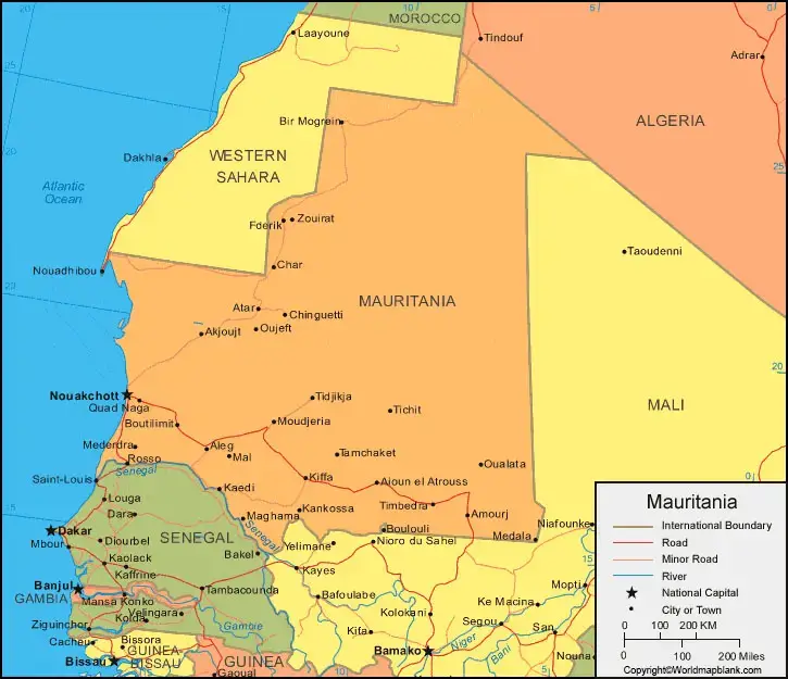 Labeled Map of Mauritania