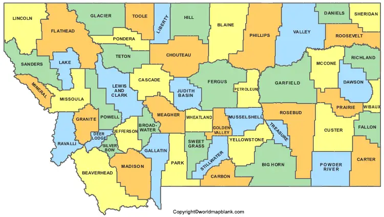 Printable Map of Montana Labeled