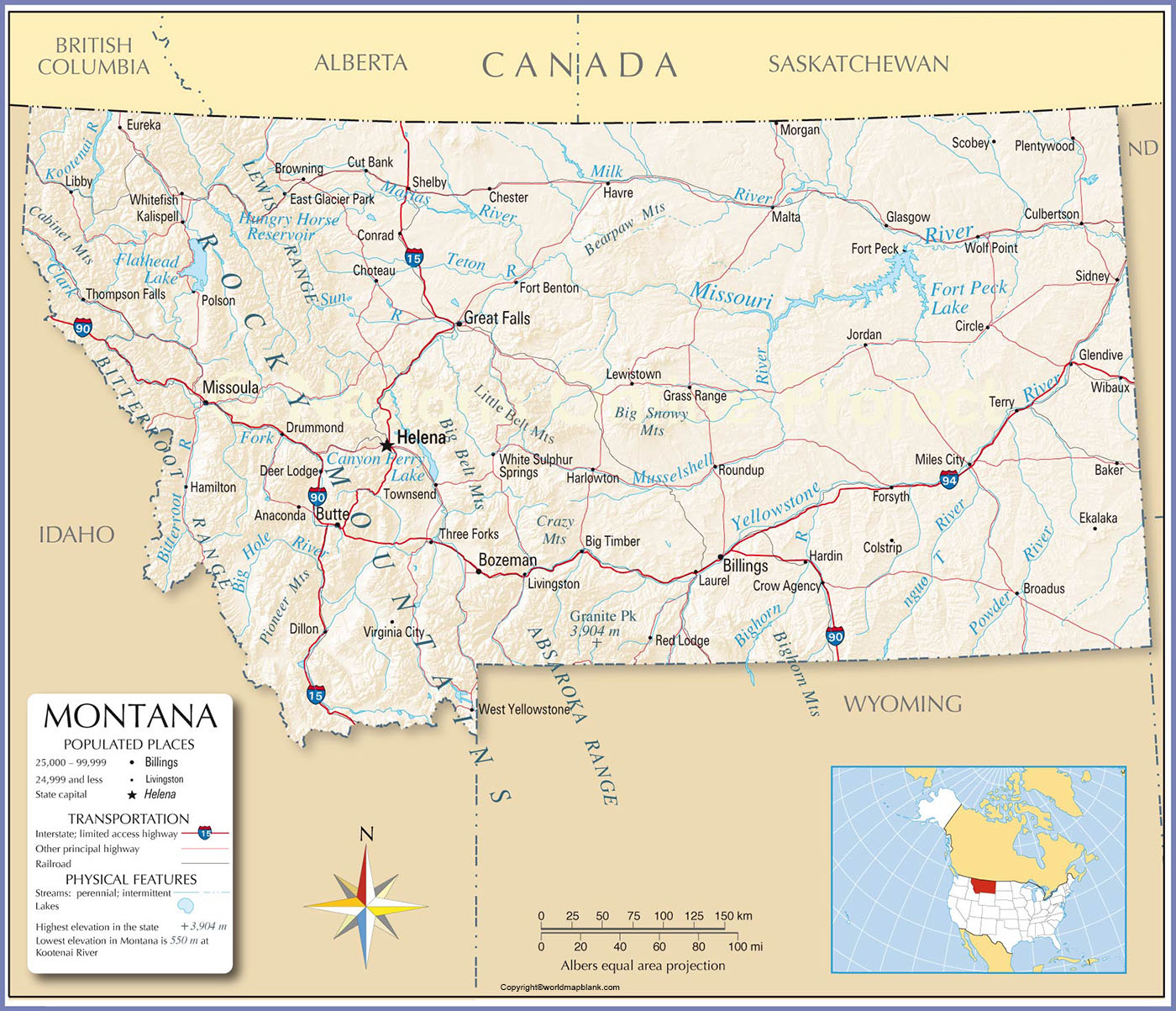 Labeled Montana Map with Capital