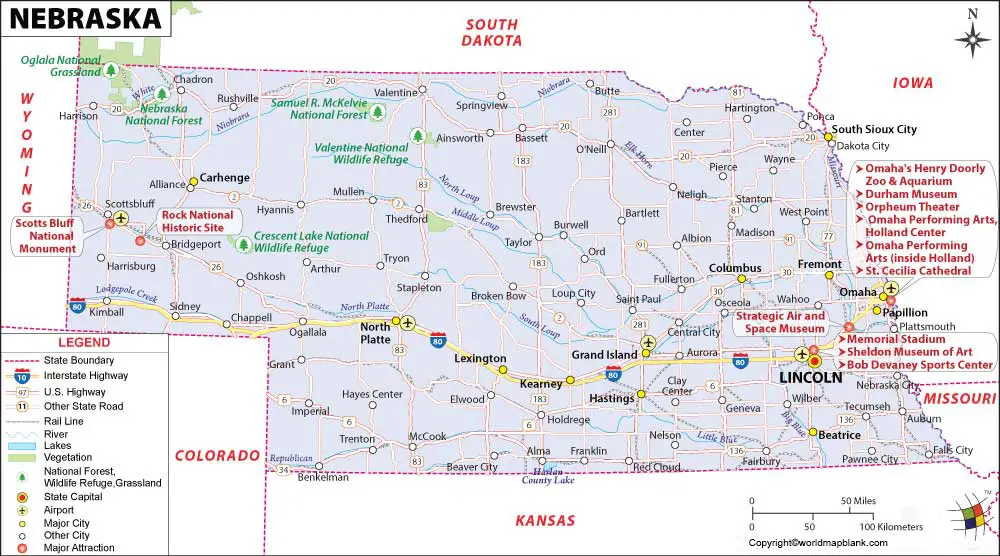 Labeled Map of Nebraska