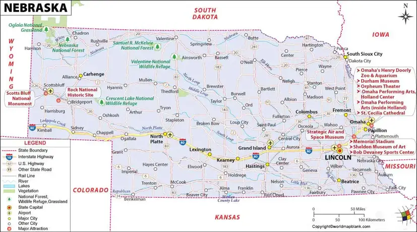 Labeled Map of Nebraska