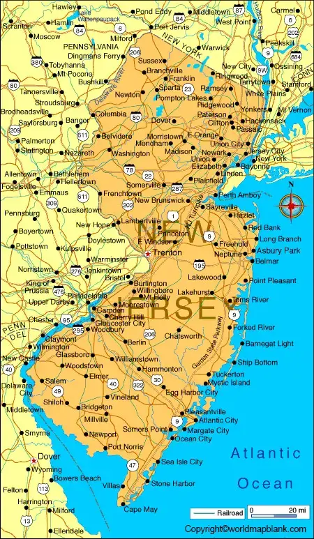 Labeled Map of New Jersey
