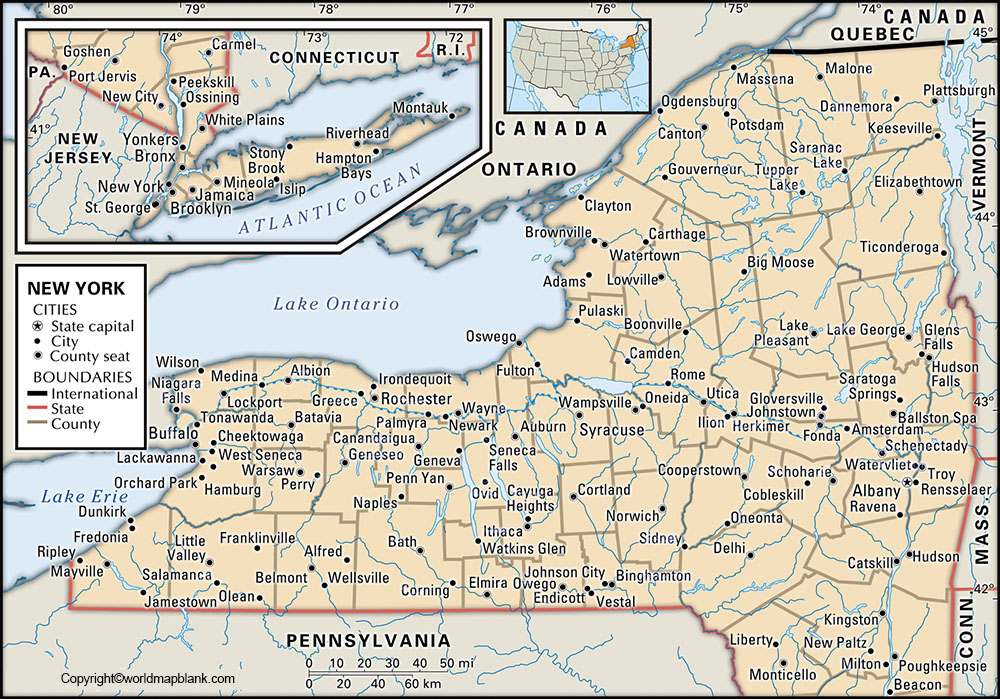 Labeled New York Map with Capital