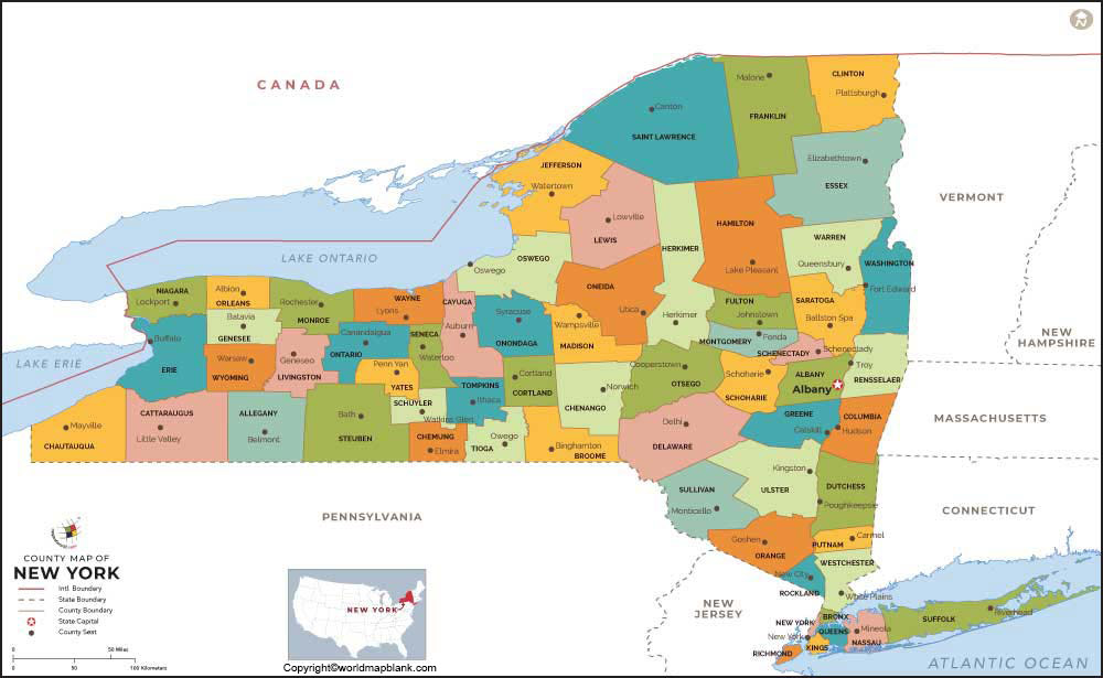 New York Capital Map Labeled Map Of New York With Capital & Cities