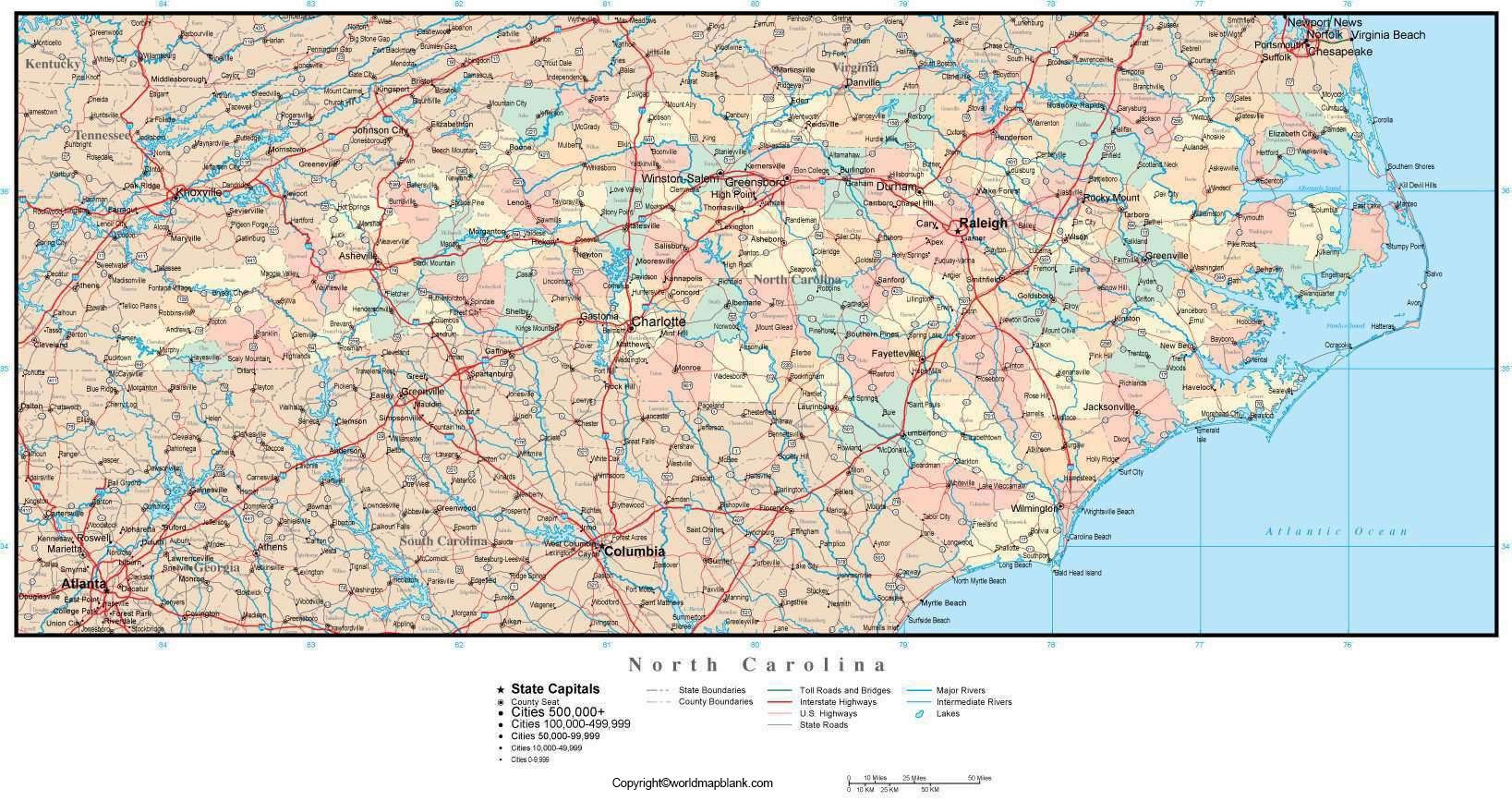 Labeled Map of North Carolina