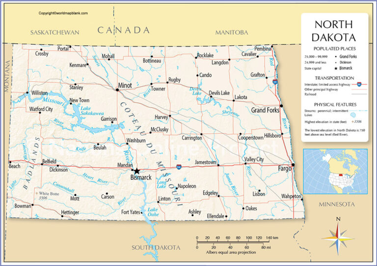Labeled Map Of North Dakota With Capital Cities