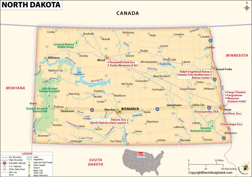 Labeled Map of North Dakota