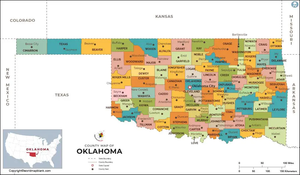 Labeled Map Of Oklahoma With Capital Cities