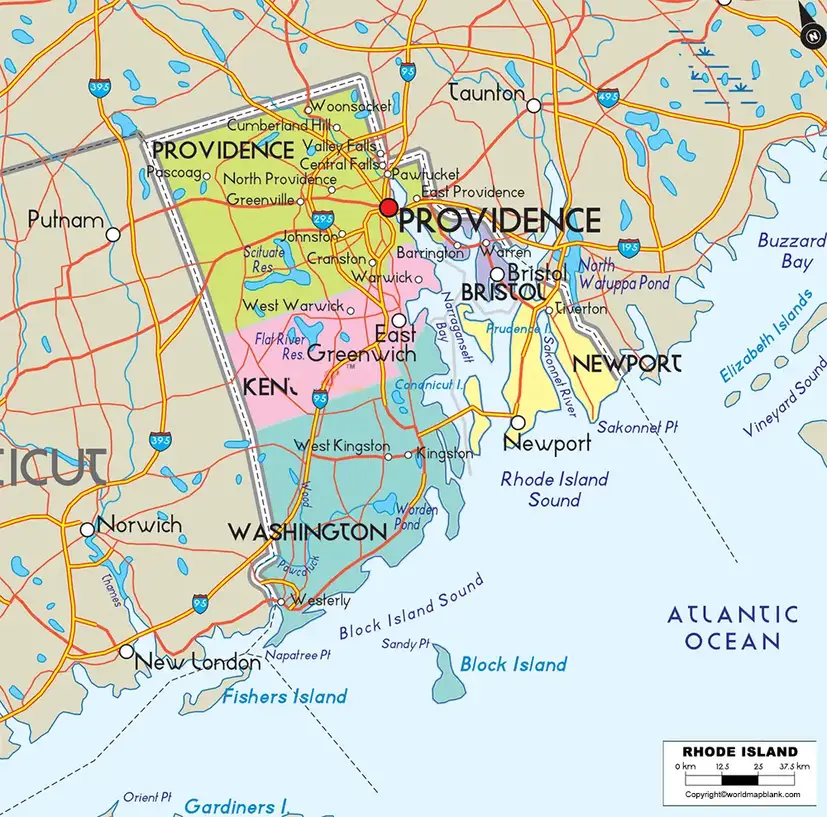 Labeled Map of Rhode Island