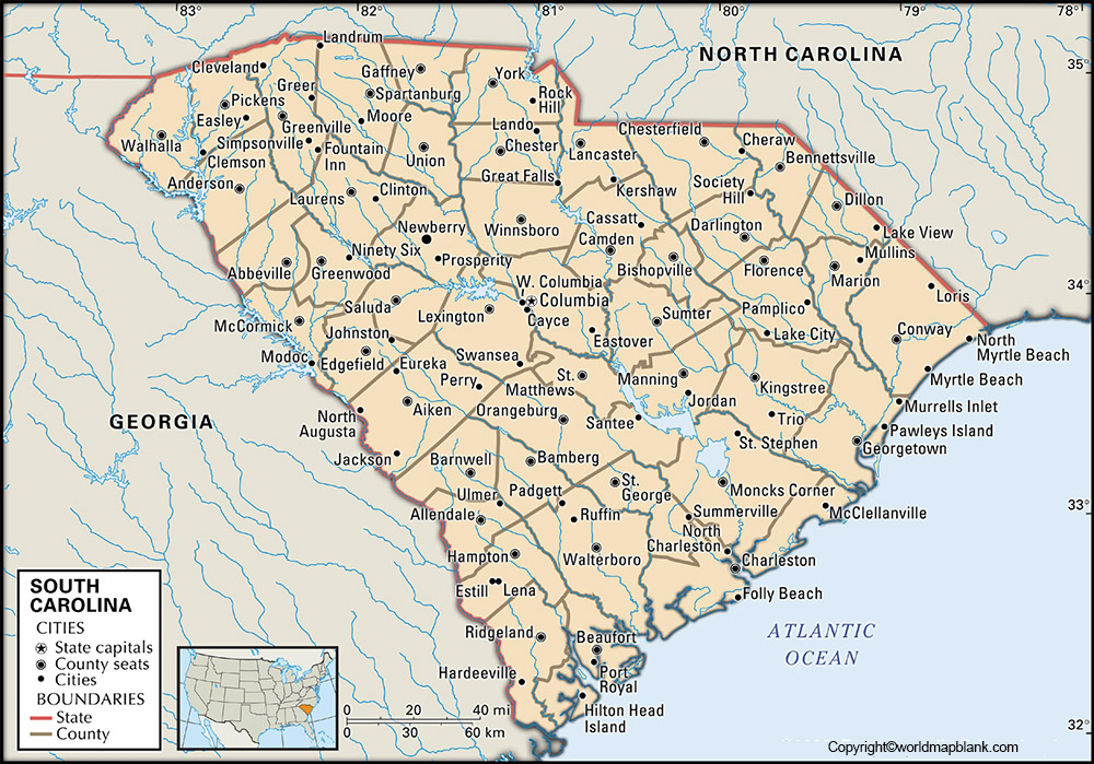South Carolina Counties Map Printable