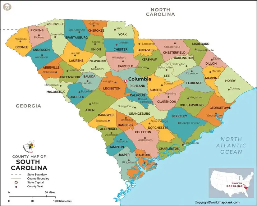 Labeled Map of South Carolina