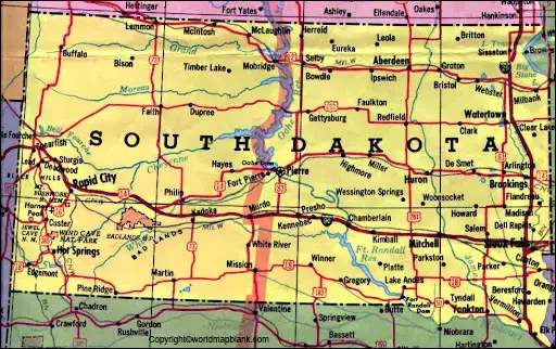 Labeled Map of South Dakota Printable