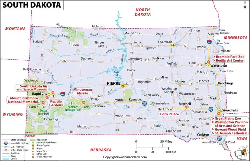 Labeled Map of South Dakota
