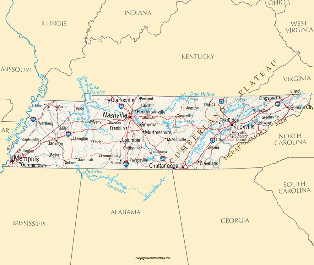 Labeled Map of Tennessee