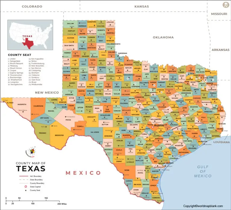 Labeled Map of Texas with Capital & Cities