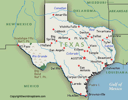 Labeled Map Of Texas With Capital Cities