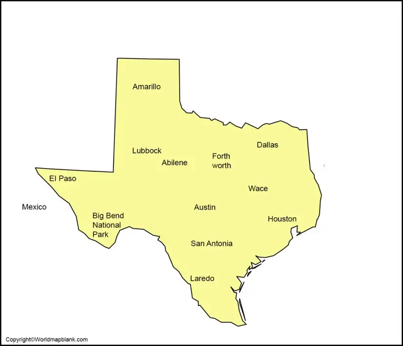 Labeled Map of Texas with Cities