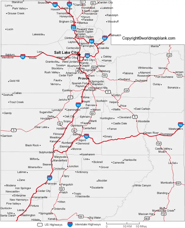 Labeled Map of Utah