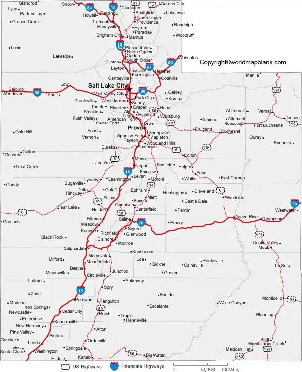 Labeled Map of Utah