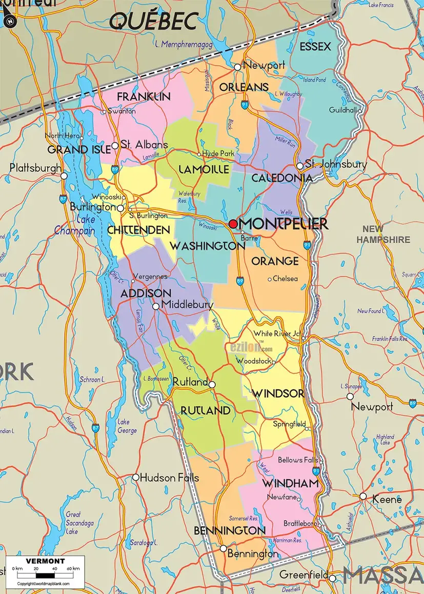 Labeled Map of Vermont