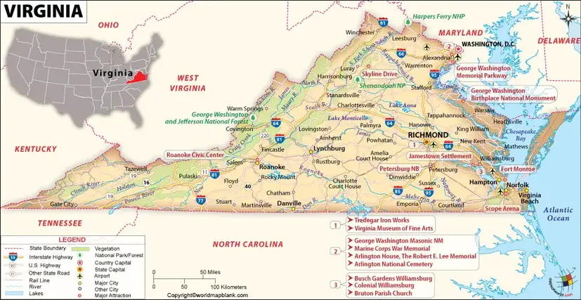 Labeled Map of Virginia