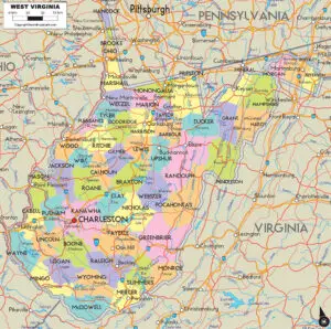 Labeled Map of West Virginia with Capital & Cities