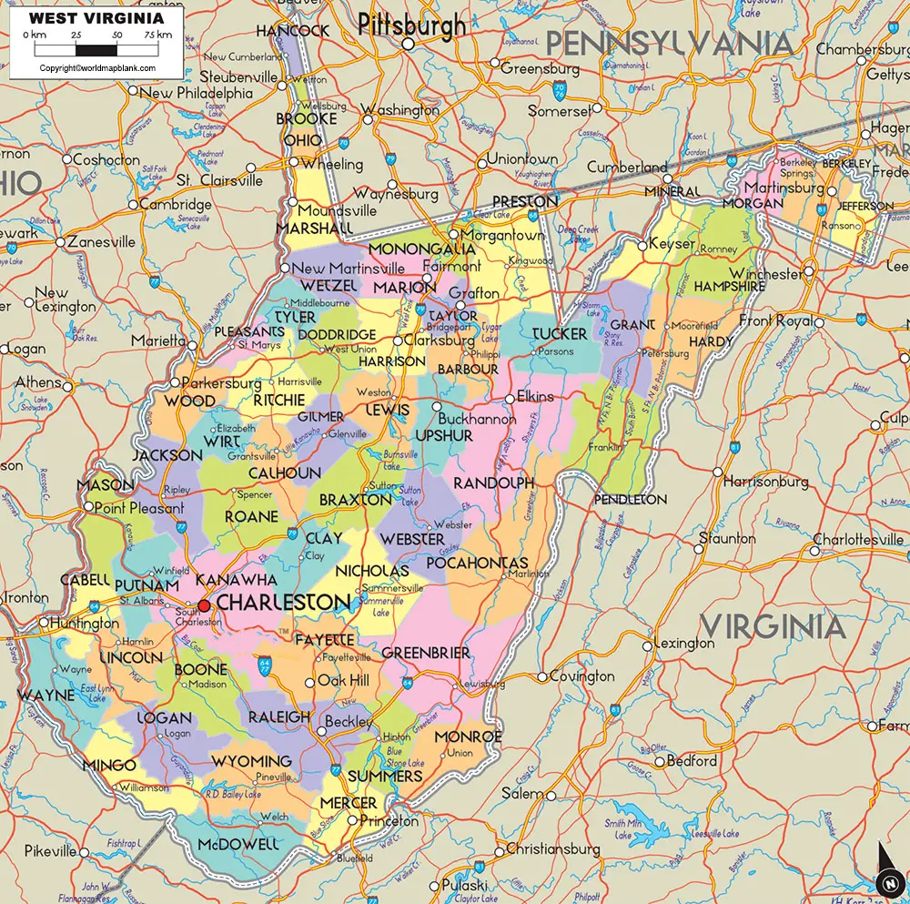 Map Of West Virginia Cities Labeled Map Of West Virginia With Capital & Cities