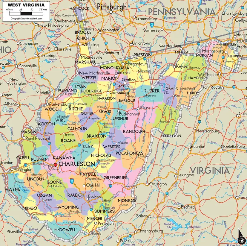 Labeled Map of West Virginia