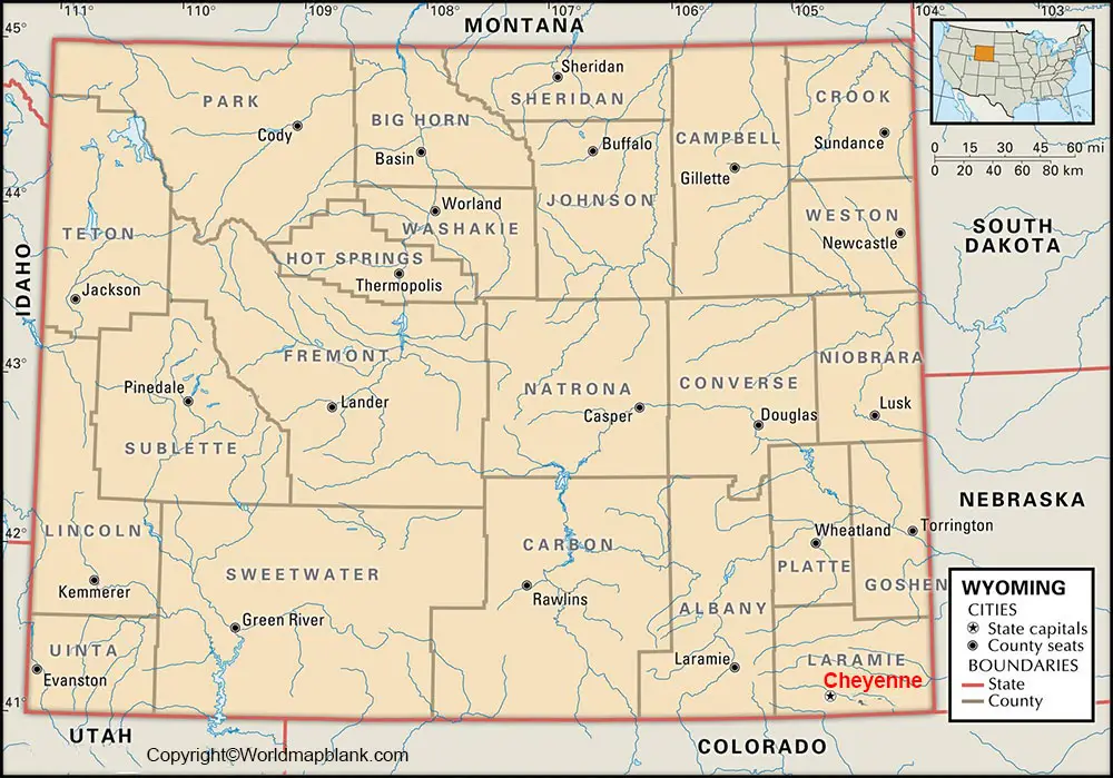 Labeled Wyoming Map with Capital