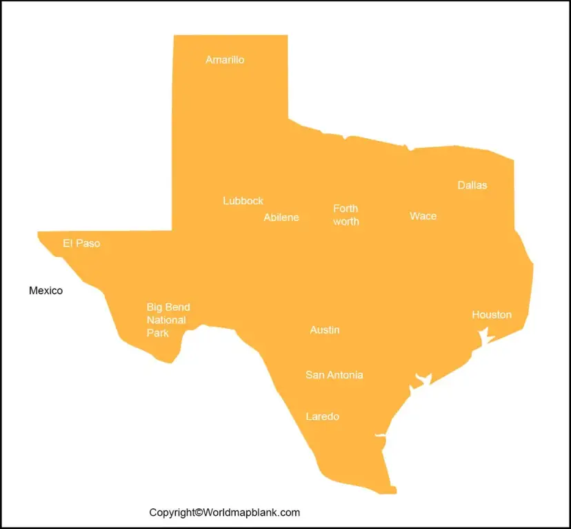 Labeled Map of Texas with Capital