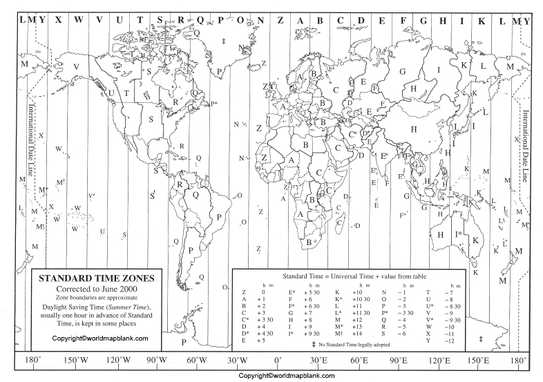 World Map Time Zones Printable Free